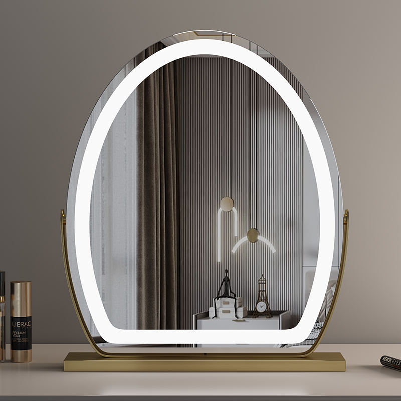 半椭圆Led化妆镜台式桌面梳妆台镜带灯智能网红家用卧室简约旋转