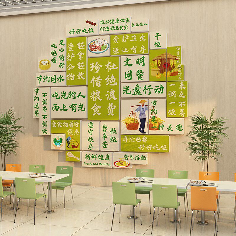 食堂文化墙贴纸画厉行节约粮食员工餐厅墙面装饰职工宣传标语挂画