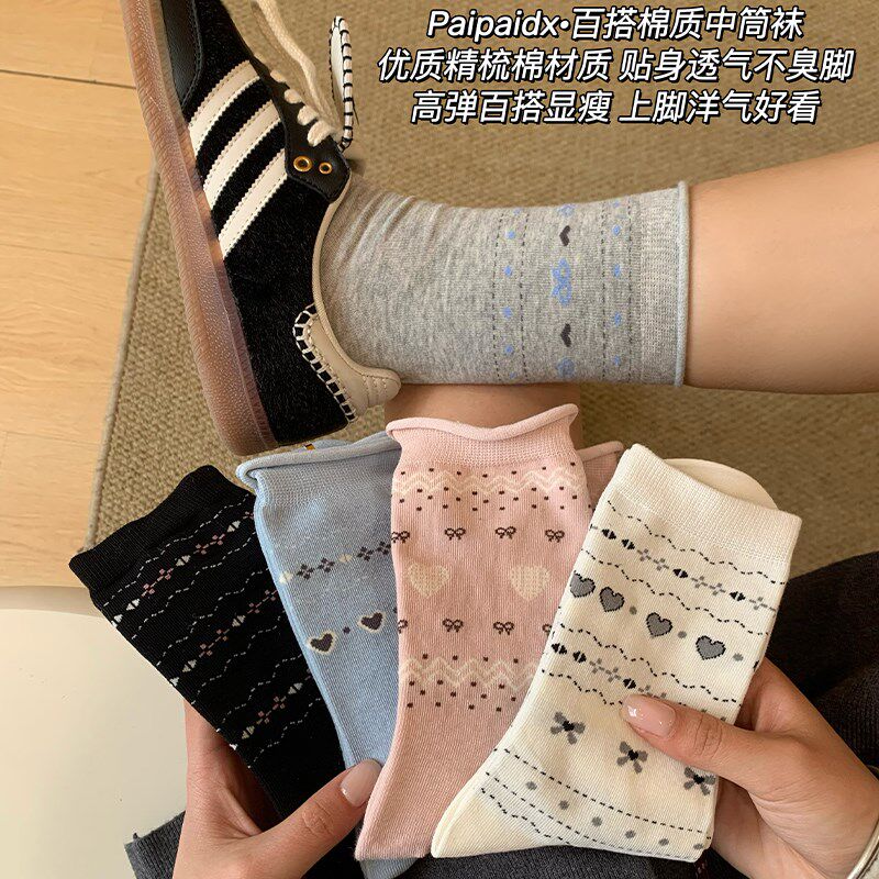 【精梳棉】2025新款爆款袜子女款春纯棉中筒袜子夏季薄款堆堆袜女