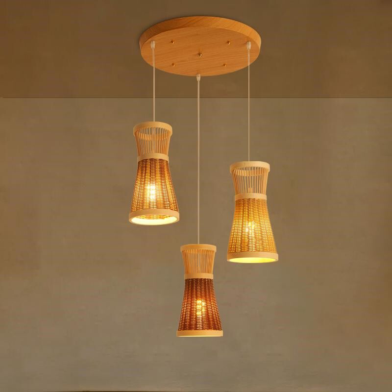 餐厅灯日式别墅楼梯灯藤编民宿茶楼禅意艺术复式楼竹编组合小吊灯