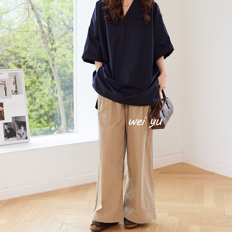 薇语大码女装日系裤子女春秋2025新款休闲直筒长裤纯色宽松阔腿裤