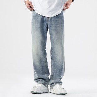 休闲长裤 夏季 水洗复古高端轻薄款 男阔腿直筒宽松大码 子 冰丝牛仔裤