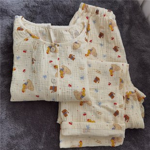 长裤 长袖 睡衣家居服 睡衣甜美在逃公主圆领开衫 纯棉女生春夏薄款