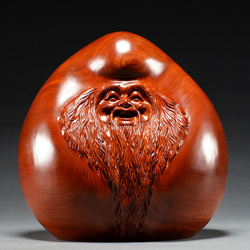 花梨木雕寿桃摆件老寿星红木雕刻工艺品送长辈老人祝寿生日送礼品