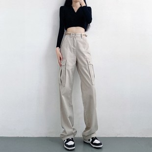 女秋辣妹高腰显瘦加长直筒牛仔裤 裤 子新 复古休闲工装 2025白色美式