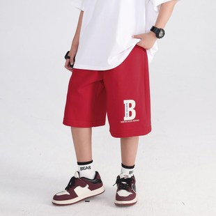 裤 男大童夏季 儿童男孩宽松薄款 2025新款 子 多巴胺直筒五分运动短裤
