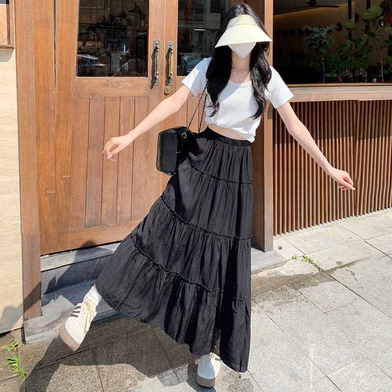 黑色法式蓬蓬裙女夏季2025新款a字半身裙高腰显瘦长款芭蕾蛋糕裙