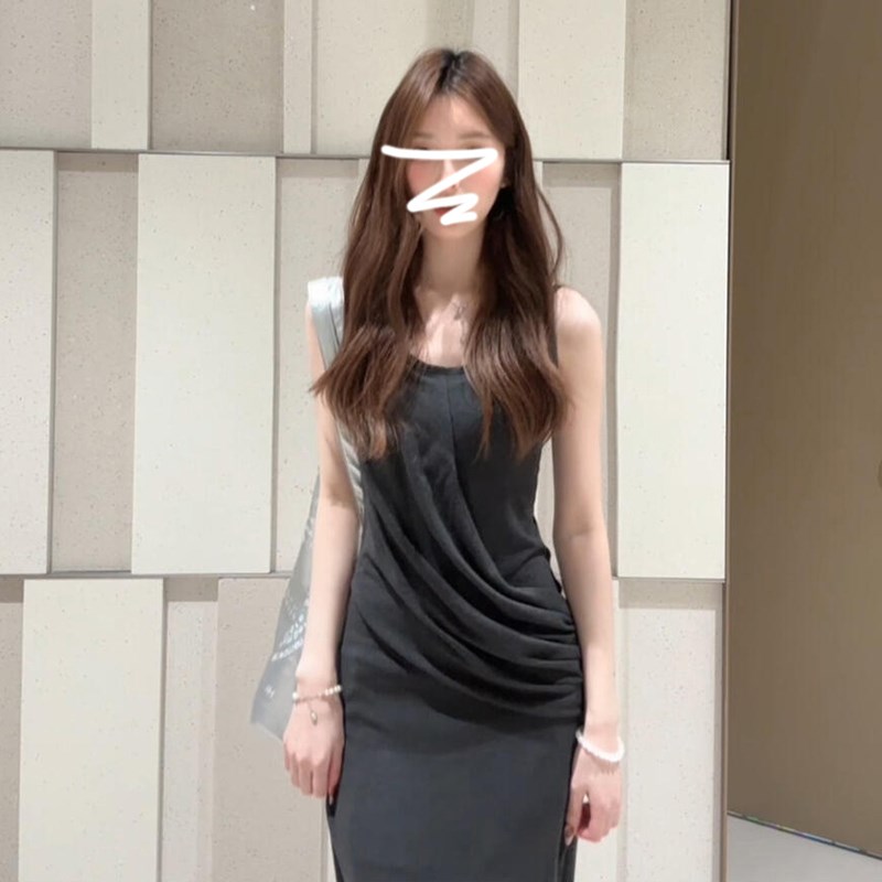 法式气质灰色无袖收腰连衣裙子女夏2025新款独特漂亮初春背心长裙