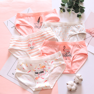 女内裤 纯棉裆100%全棉初中少女学生可爱日系中腰透气三角短裤