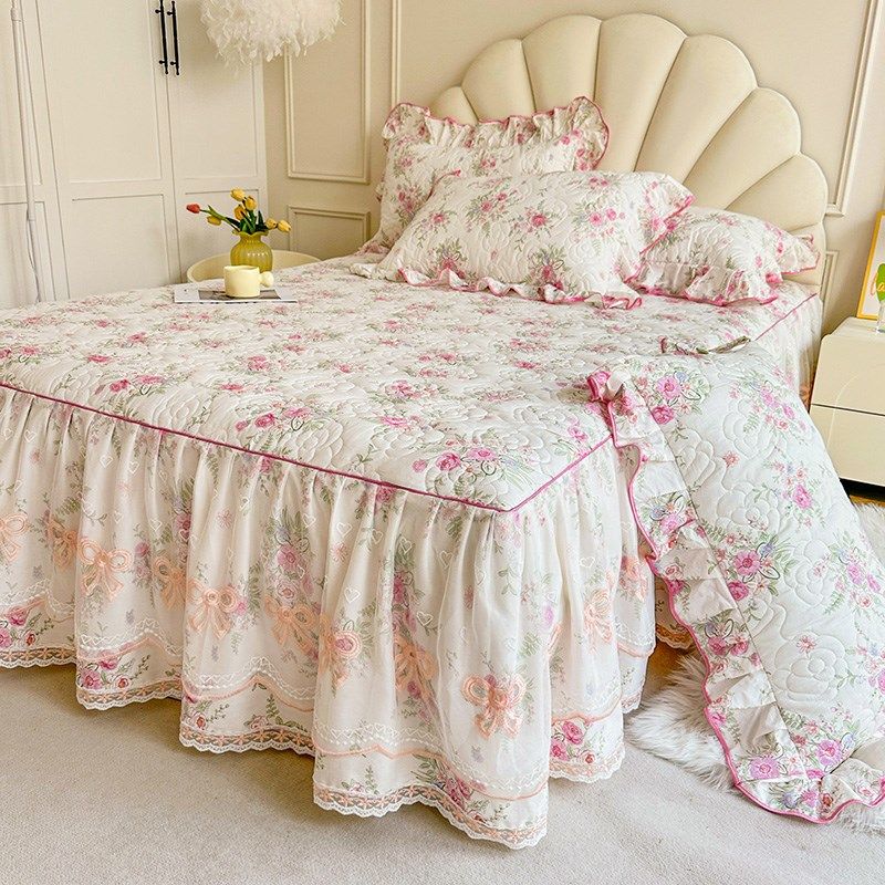 公主风双层蕾丝欧式奢华全棉夹棉床裙三件套纯棉被套四件套四季款,床上用品,床裙,淘宝优惠券,粉丝福利购,淘宝优惠卷