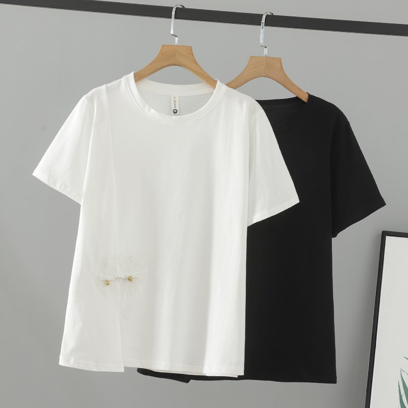 胖妹妹新款大码女装2025夏装胖mm短袖T恤女显瘦圆领国风刺绣上衣