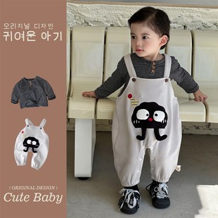 两件套周岁外出服秋 卡通背带裤 宝宝早秋套装 小月龄婴儿衣服打底衫