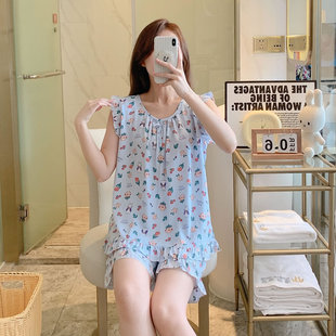 春秋款棉绸睡衣女士短袖薄款纯绵绸套装人造棉夏季宽松家居服大码