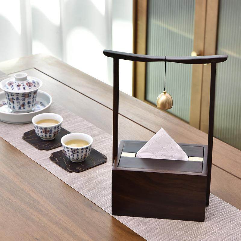 实原纸巾盒黑檀木木胡桃木中式复古提梁抽取式收纳家pm01居客厅木