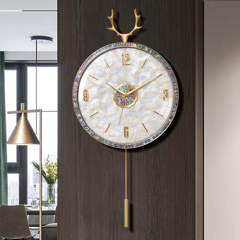 奢黄铜钟表挂钟厅家用简约现代音时客钟挂墙8126表豪华高静档石轻