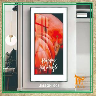 北欧简北欧简约约双框晶瓷画竖版现代火烈鸟壁画钢厅餐客厅走廊挂