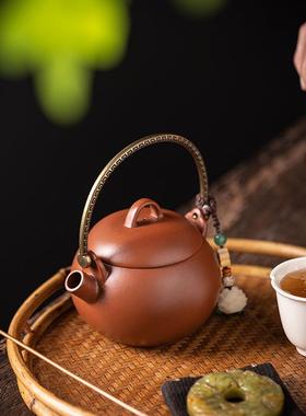 原矿紫砂圆器提梁壶复简约泡茶壶功量夫茶具过滤古大容EBU壶茶壶