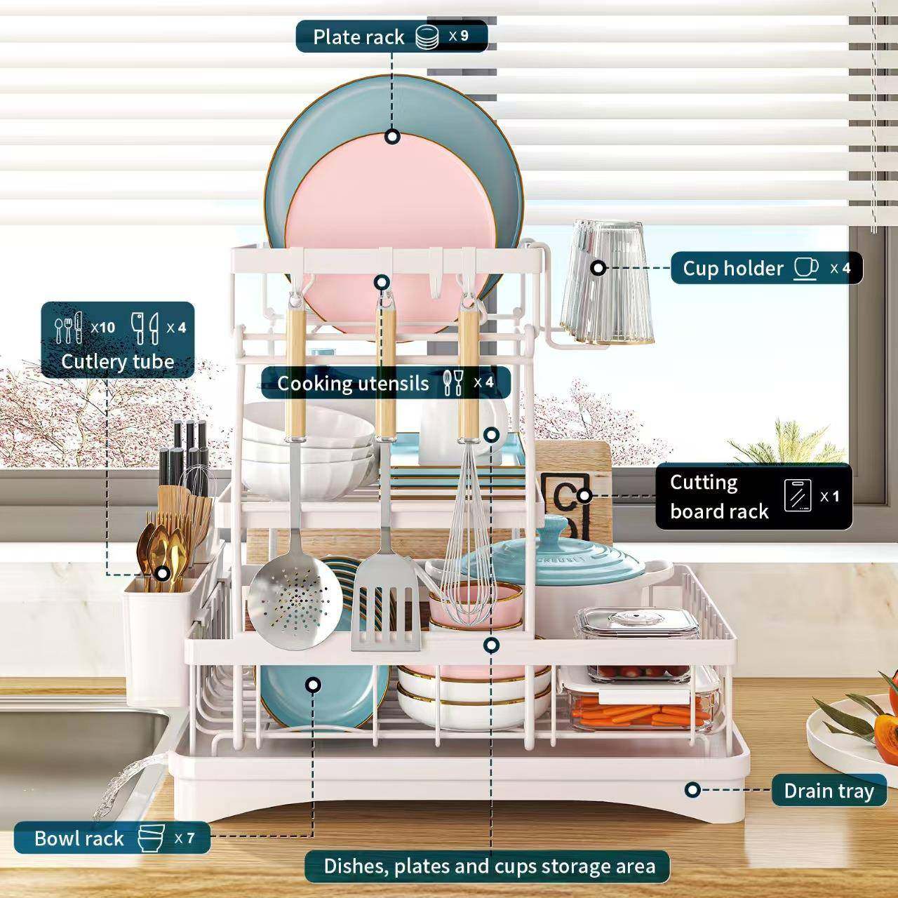 三层碗碟沥盘水架家可拆卸用碗筷刀叉碗厨三层沥水台面收纳碗架房