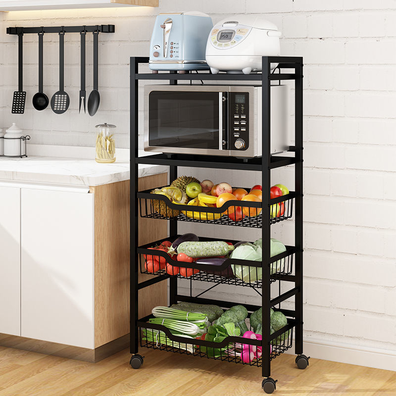 不锈钢厨房置物架落n地多层移动小推车储物收纳架蔬菜篮子用品大