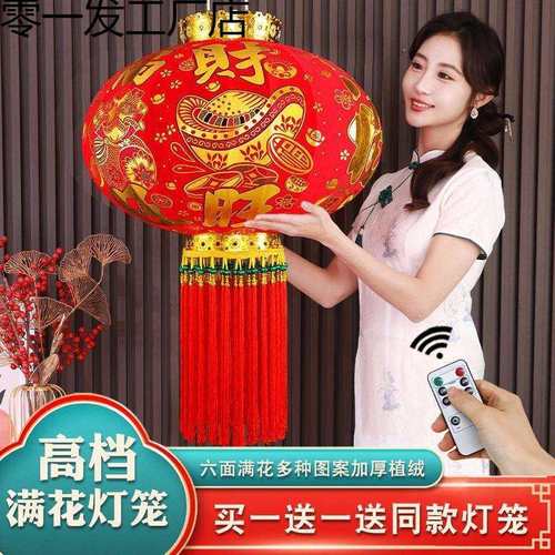 灯笼新款长杆植绒红灯笼大门口挂饰一对阳台户外新年装饰