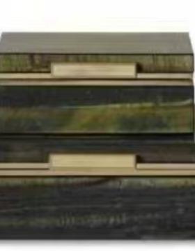 现代新中式轻奢绿色树皮纹复古收纳盒摆件客厅玄关装饰盒子家居软