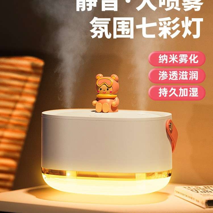 2022新款萌宠usb双喷加湿器办公家用桌面夜灯大雾便携静音加湿器