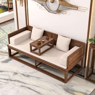 罗汉床可推拉沙发床客厅新中式榻榻米古风实木三人位单人家具组合