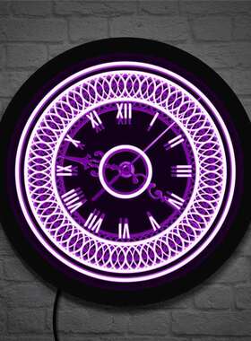 LED发光挂钟黑色抽象复古数字图案墙钟现代家居装饰夜光时钟跨境