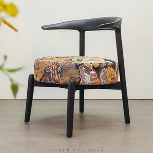 中古风设计师款白蜡木扶手椅子实木圈椅茶桌主人椅子茶室专用主椅