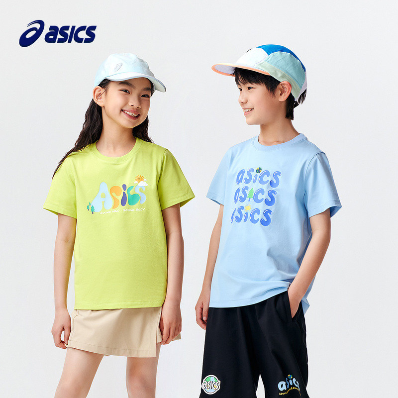ASICS/亚瑟士童装2024春夏季男女童吸湿速干柔软舒适趣味短袖T恤