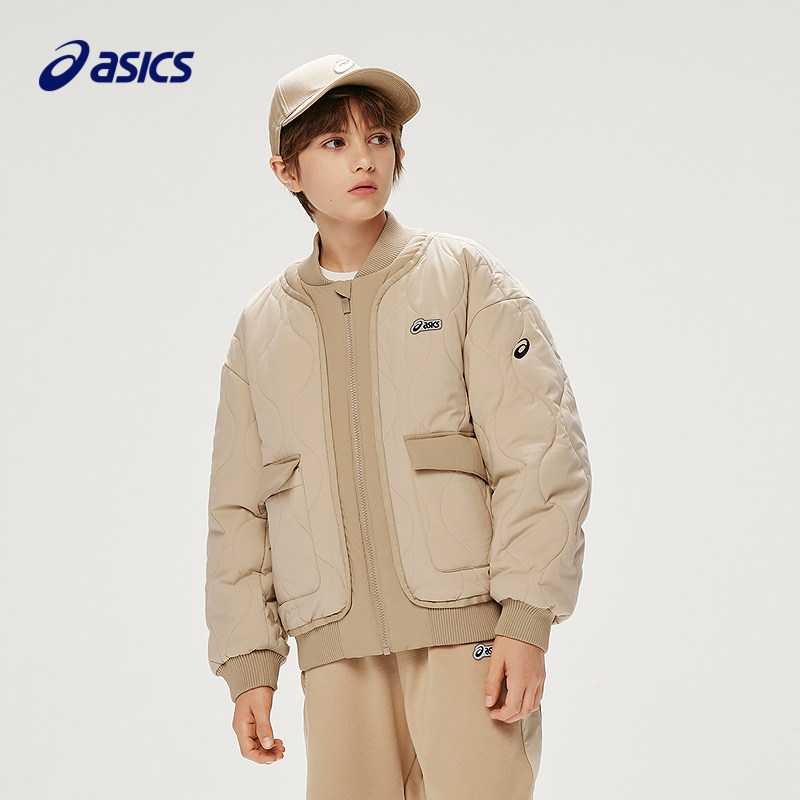 ASICS/亚瑟士童装26年防泼水潮流夹棉棒球夹克撞色假两件时尚百搭