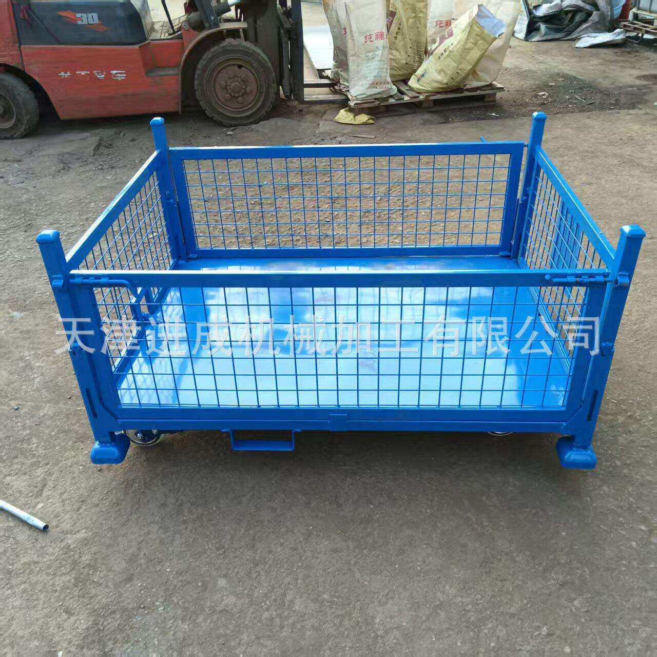 仓储笼铁笼框带轮折叠平板车笼子堆垛周转箱金属重型仓储物料箱图片