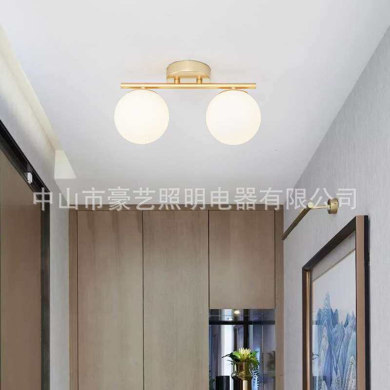 现代简约LED卧室吸顶灯玻璃灯过道灯铁艺照明中山家装灯饰走廊灯