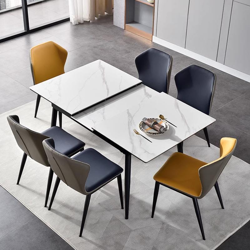 轻奢风岩板餐桌可伸缩折叠餐桌家用小户型现代简约长方形吃饭桌子