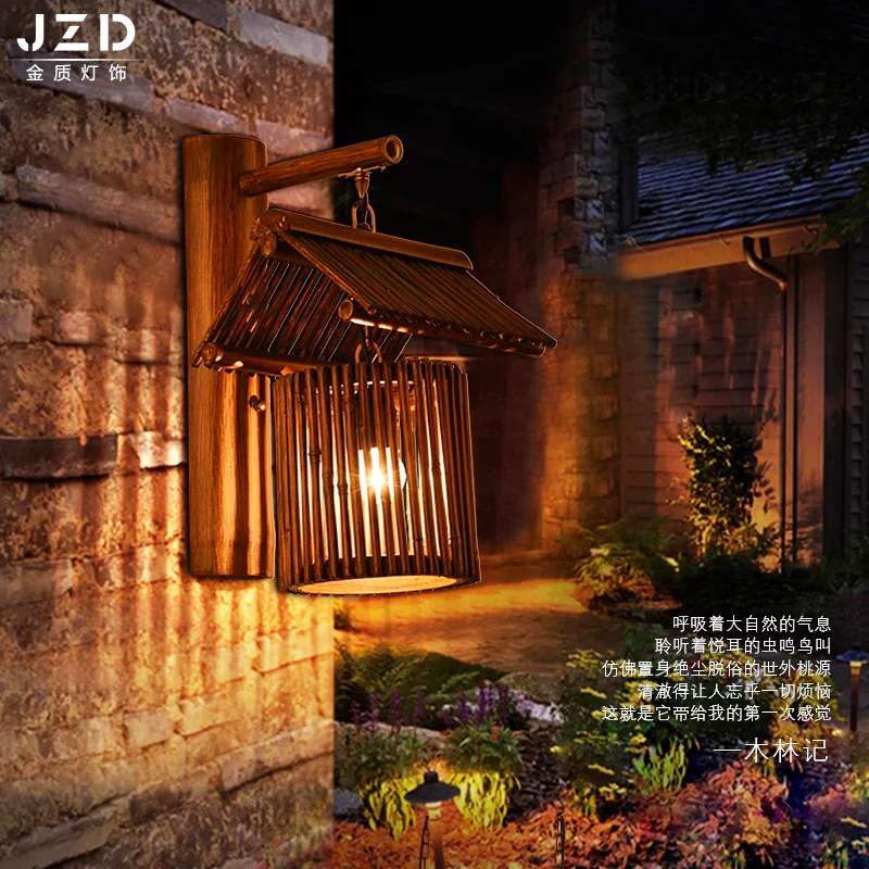 美式复古创意壁灯 船木做旧竹艺壁灯 咖啡厅酒吧经典灯饰LED壁灯