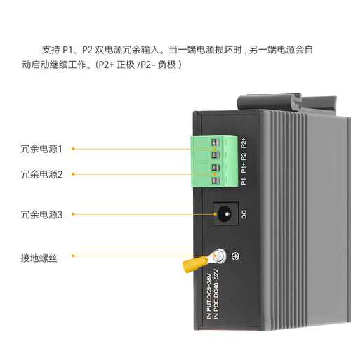 千兆工业级一光两电交换机单模双纤五年质保DIN导轨工程电力使用