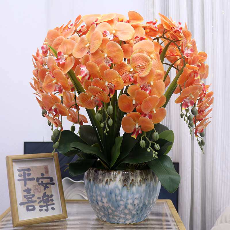 特大号手感pu蝴蝶兰花客厅装饰花电视柜玄关假花公司前台摆设