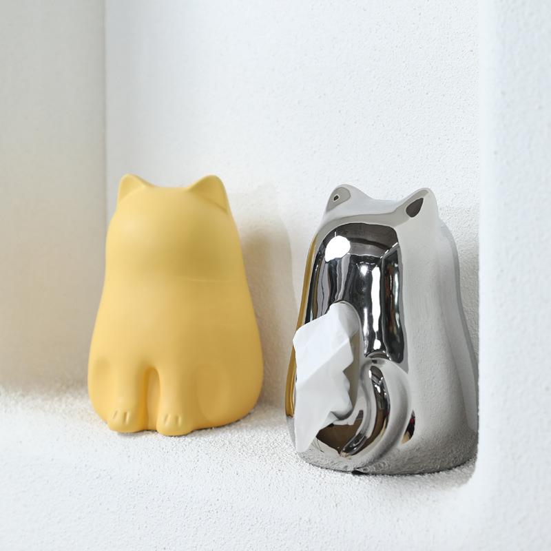 现代简约猫咪陶瓷纸巾盒摆件 创意纸抽盒客厅玄关茶几桌面装饰品