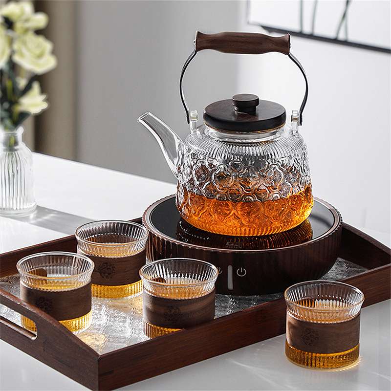 蒸煮一体茶壶玻璃煮茶器泡茶壶家用耐热玻璃蒸茶器如意海棠提梁壶