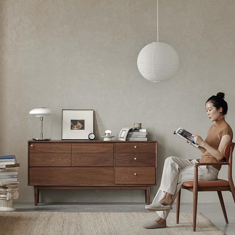 北美黑胡桃全实木八斗柜北欧简约卧室客厅储物收纳家具矮边柜子