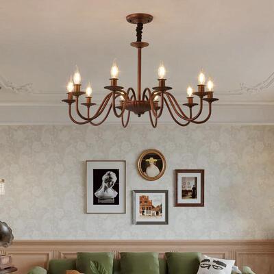 美式客厅灯大气简约餐厅灯新款家用卧室书房民宿乡村复古蜡烛吊灯