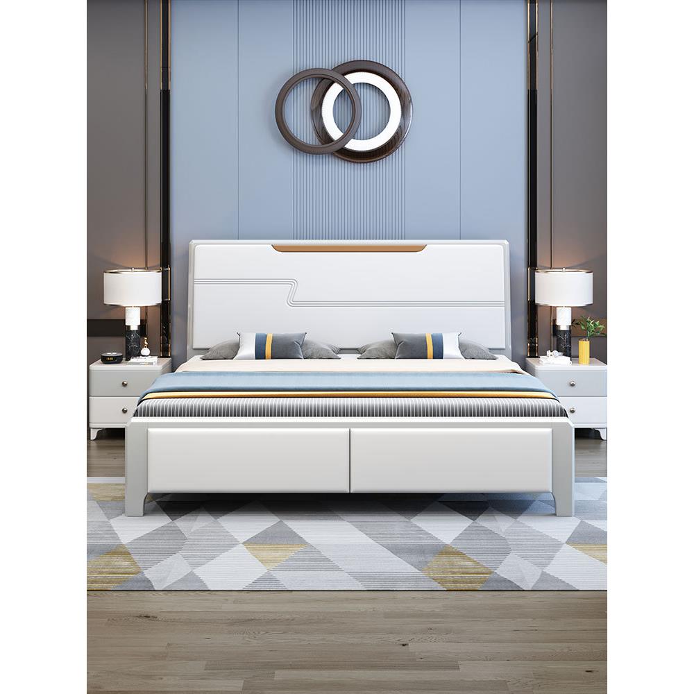 白色压纹双色实木床1.8米现代简约轻奢主卧双人1.5床高箱储物婚床