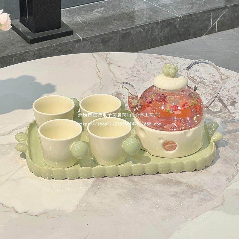 陶瓷花茶壶茶水分离茶杯套装煮水果茶下午茶蜡烛明火加热养生壶,电子元器件市场,其它元器件,淘宝优惠券,粉丝福利购,淘宝优惠卷