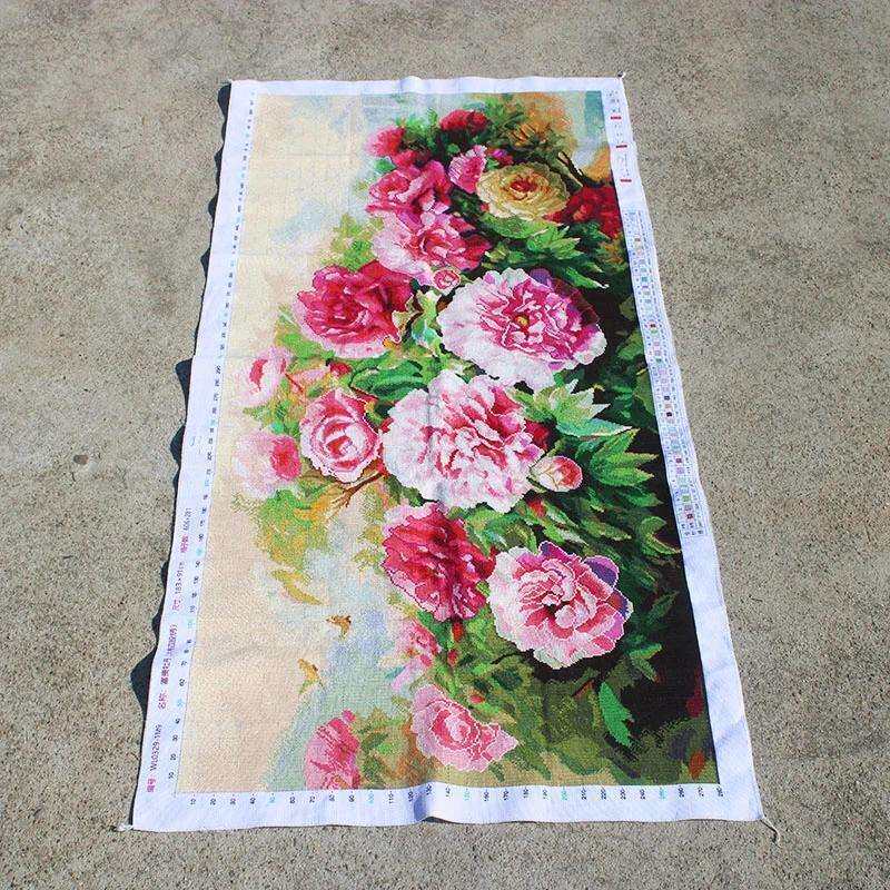 绣好的纯手工十字绣成品花开富贵国色天香客厅沙发挂画不带框