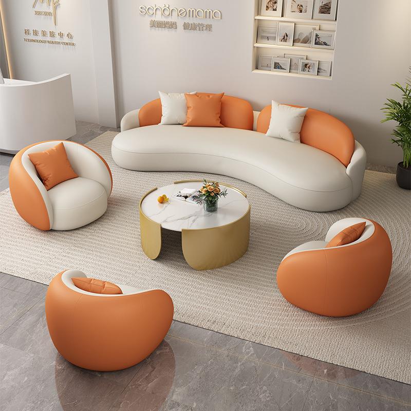 服装店沙发休息区简约现代异形创意接待会客防猫爪科技皮办公沙发