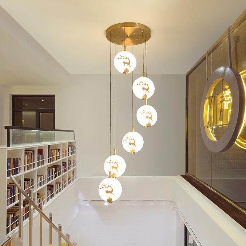 【吉祥鹿】全铜新中式楼梯吊灯餐厅中国风茶楼别墅复式旋转楼梯灯,3C数码配件,USB灯,淘宝优惠券,粉丝福利购,淘宝优惠卷