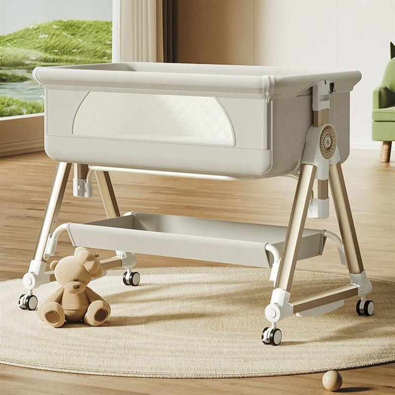 婴儿床可调节高度可移动擦拭拼接大摇床宝宝舒适多功能折叠尿布台