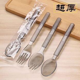 施达森 一次性勺子叉子单支独立包装加厚灰色长柄塑料刀叉饭勺汤