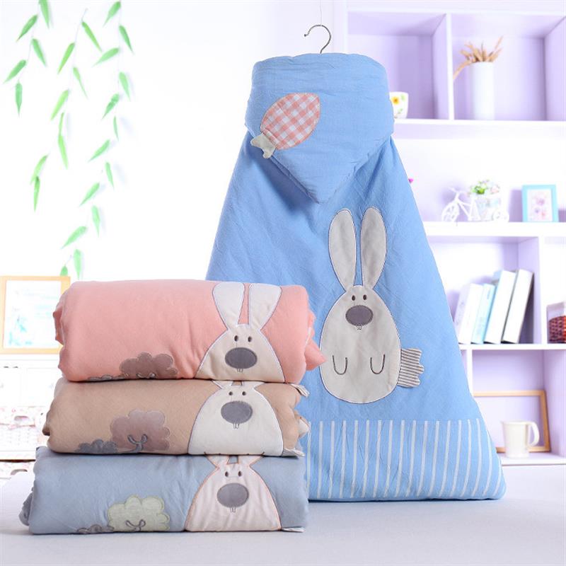 2019春季新品婴儿抱被条纹彩棉新生儿包被卡通绣花纯棉襁褓