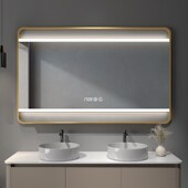 铝合金挂墙式 卫生间镜子时尚 窄框带灯酒店民宿洗手间浴室悬空吊镜